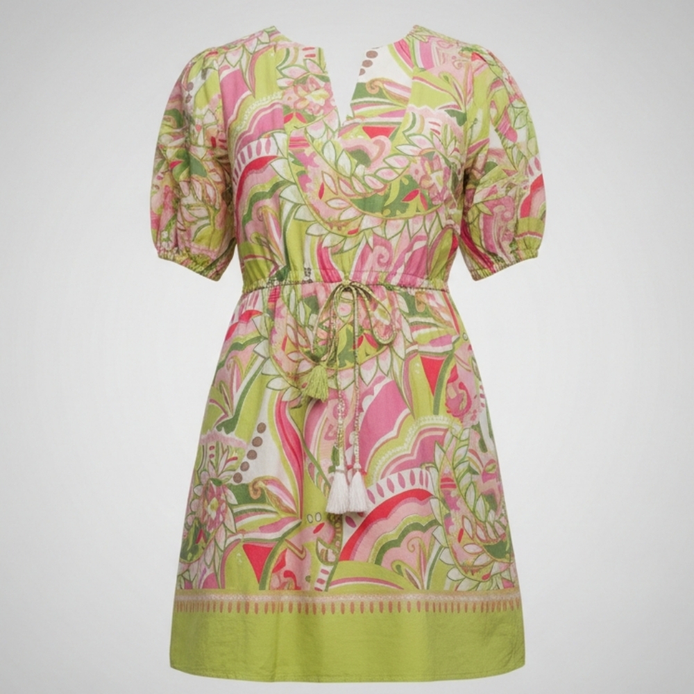 NWT Chloe + Rene Floral Paisley Cotton Sundress V-Neck Tassel XL - Picture 2 of 6